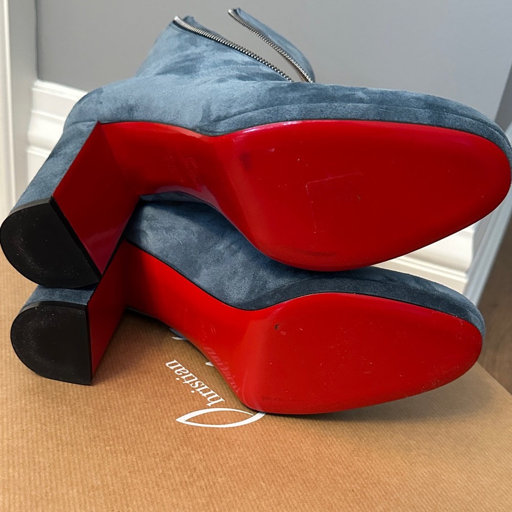 Christian Louboutin Blue Suede Heeled Boots - Picture 5 of 8